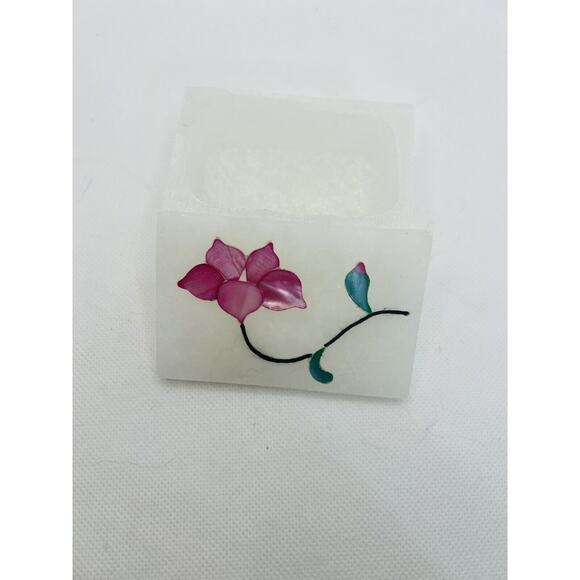 Soap Stone Mother of Pearl Inlay Flower Square Trinket Box w Lid - Picture 4 of 6